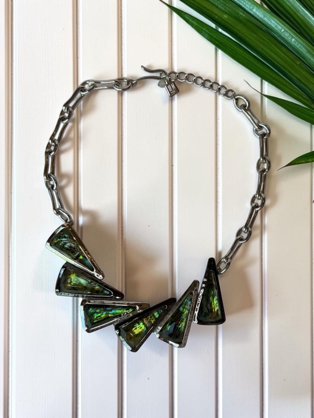 Robert Lee Morris RLM Soho Abalone Statement Necklace Silver Tone Geometric
